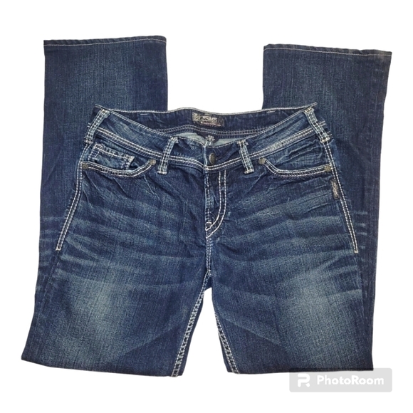 Silver Jeans Suki Flap pocket 17" flare leg medium wash distressed jeans - Picture 2 of 10